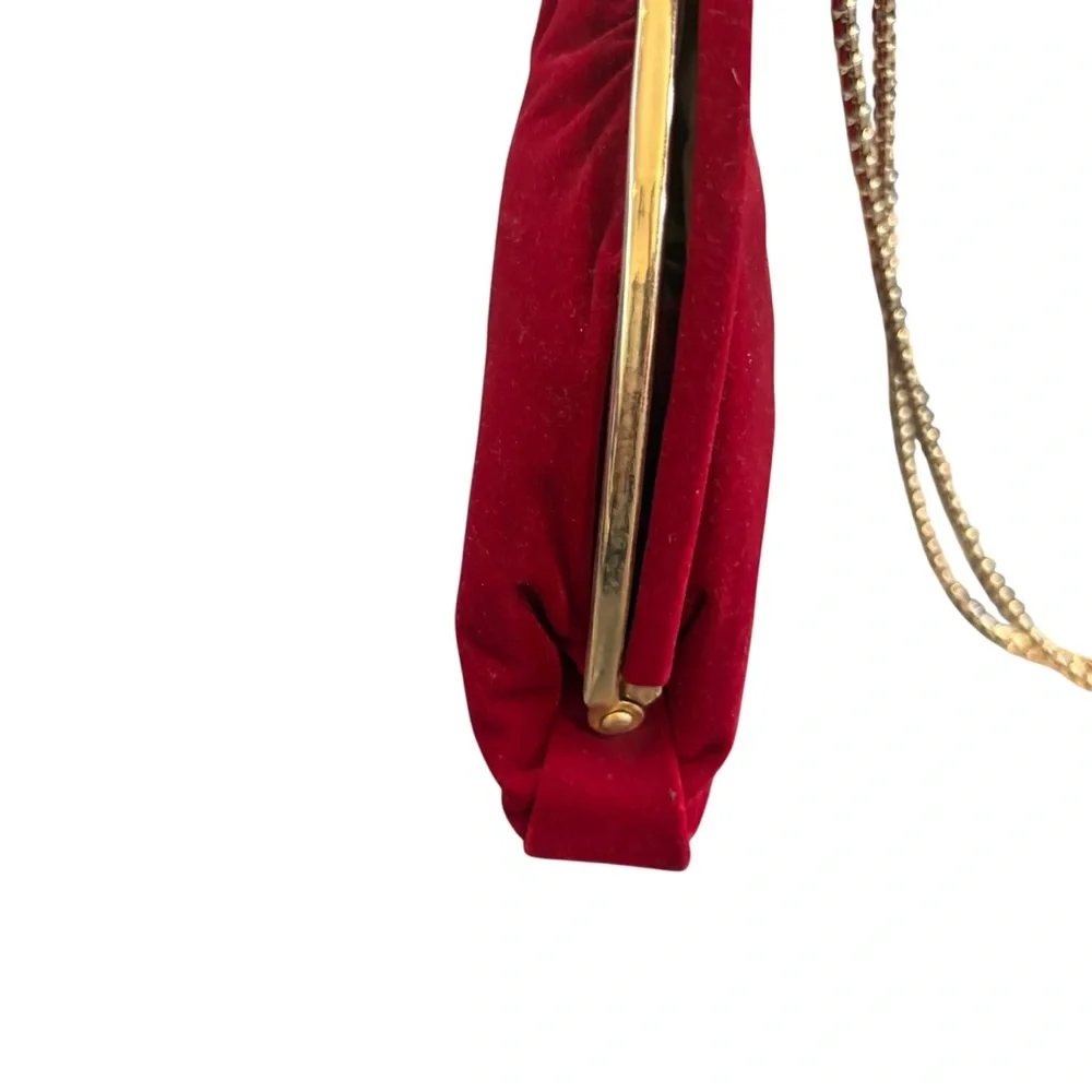 Amibika Vintage  Red Velvet Formal-Event Purse Bag Clutch with Golden Hardware